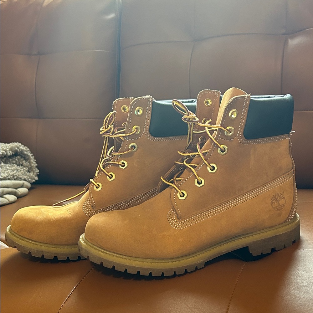 Timberland Wheat Nubuck Boots with Black Collar